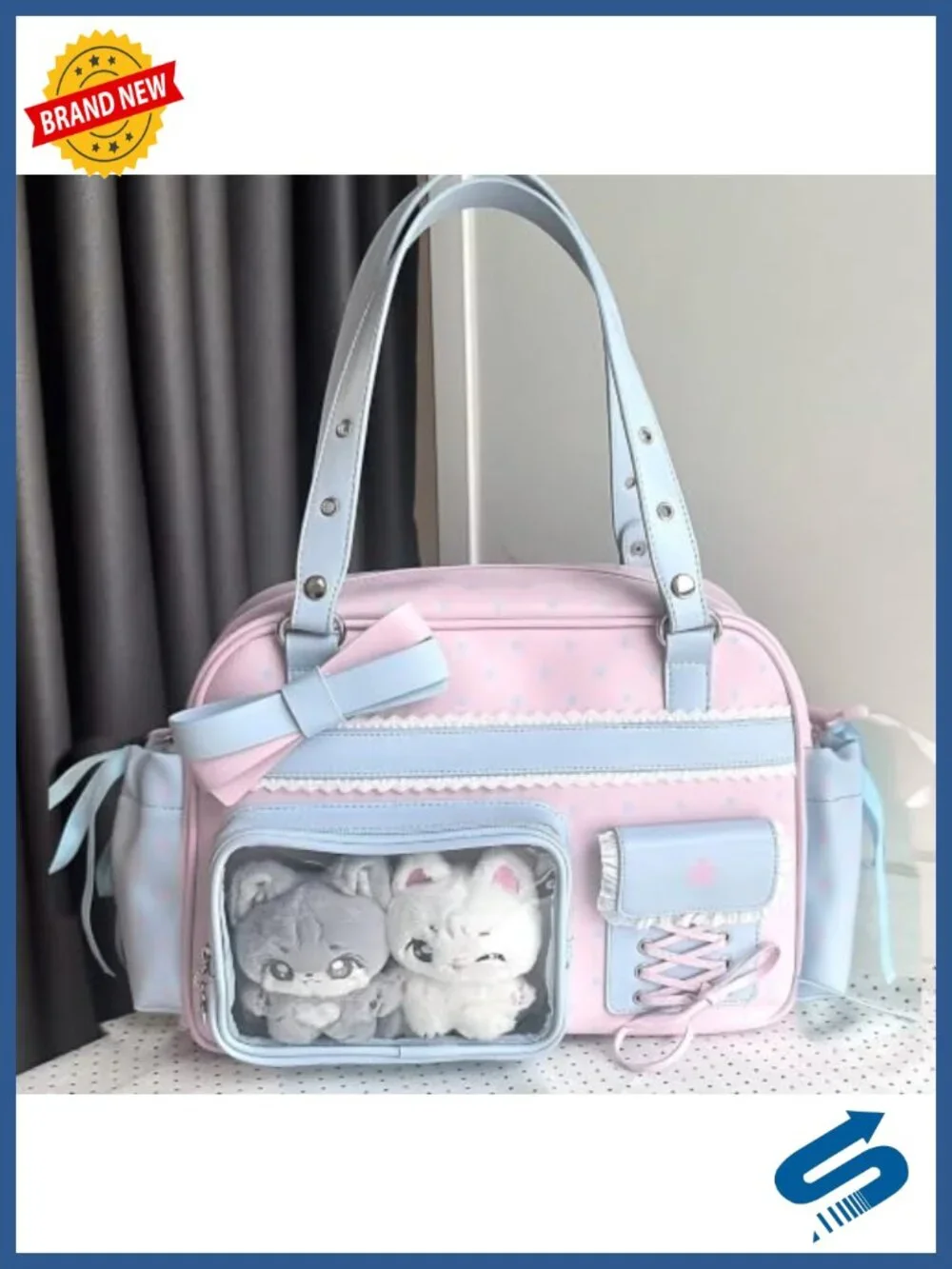 Kawaii Lolita Ita Backpack Convertible Tote Shoulder Bag PU Leather Polka Dots